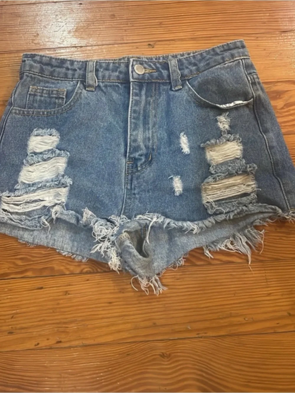 SHEIN Kids Distressed Denim Shorts - Blue
